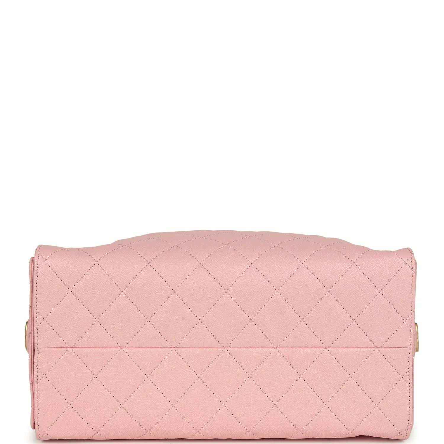Light pink quilted caviar leather hobo bag with foldover top flap