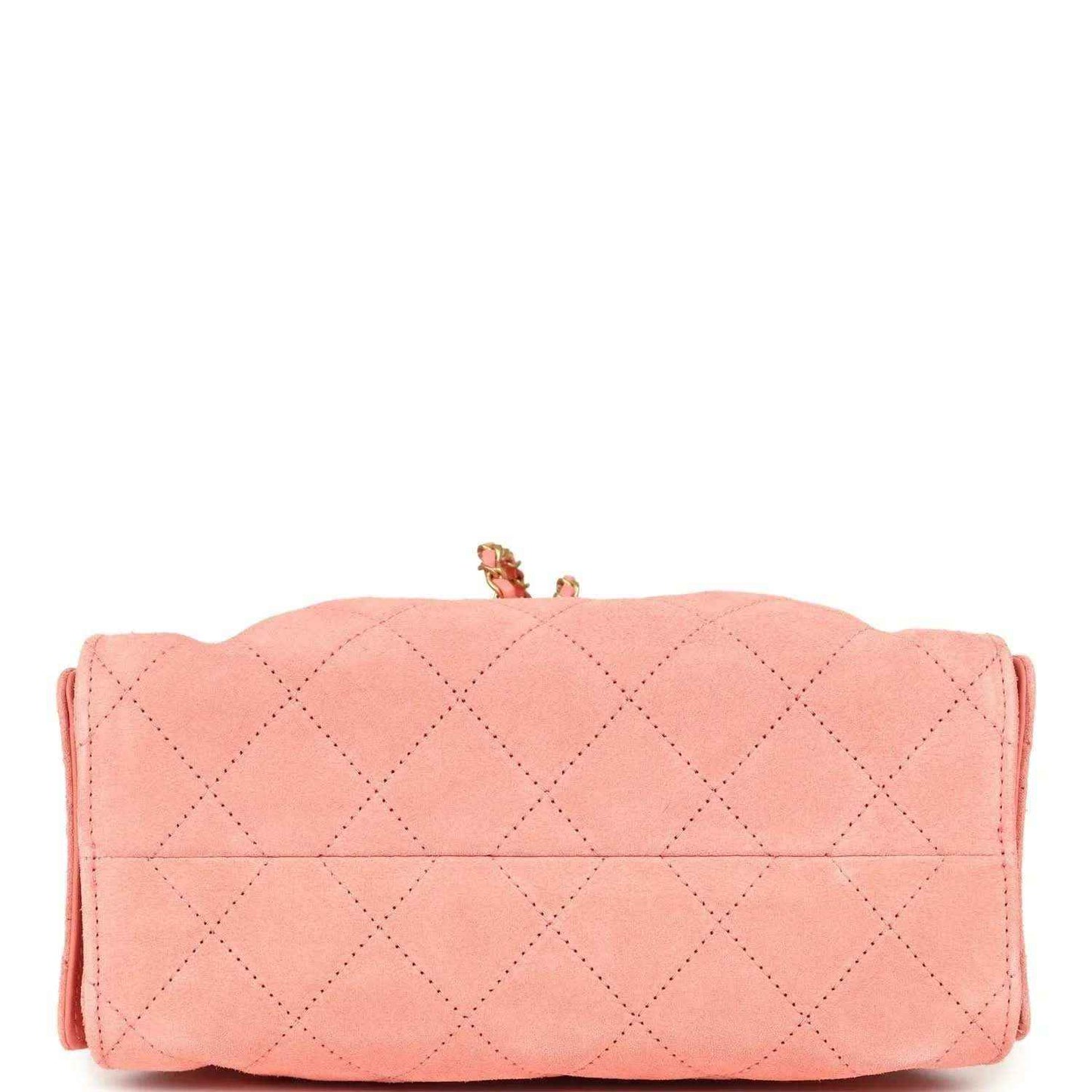 Chanel mini hobo bag in pink suede with diamond-quilted design and top flap