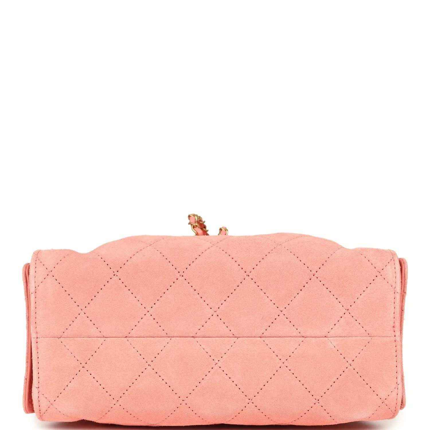 Chanel mini hobo bag in pink suede with diamond-quilted design and top flap