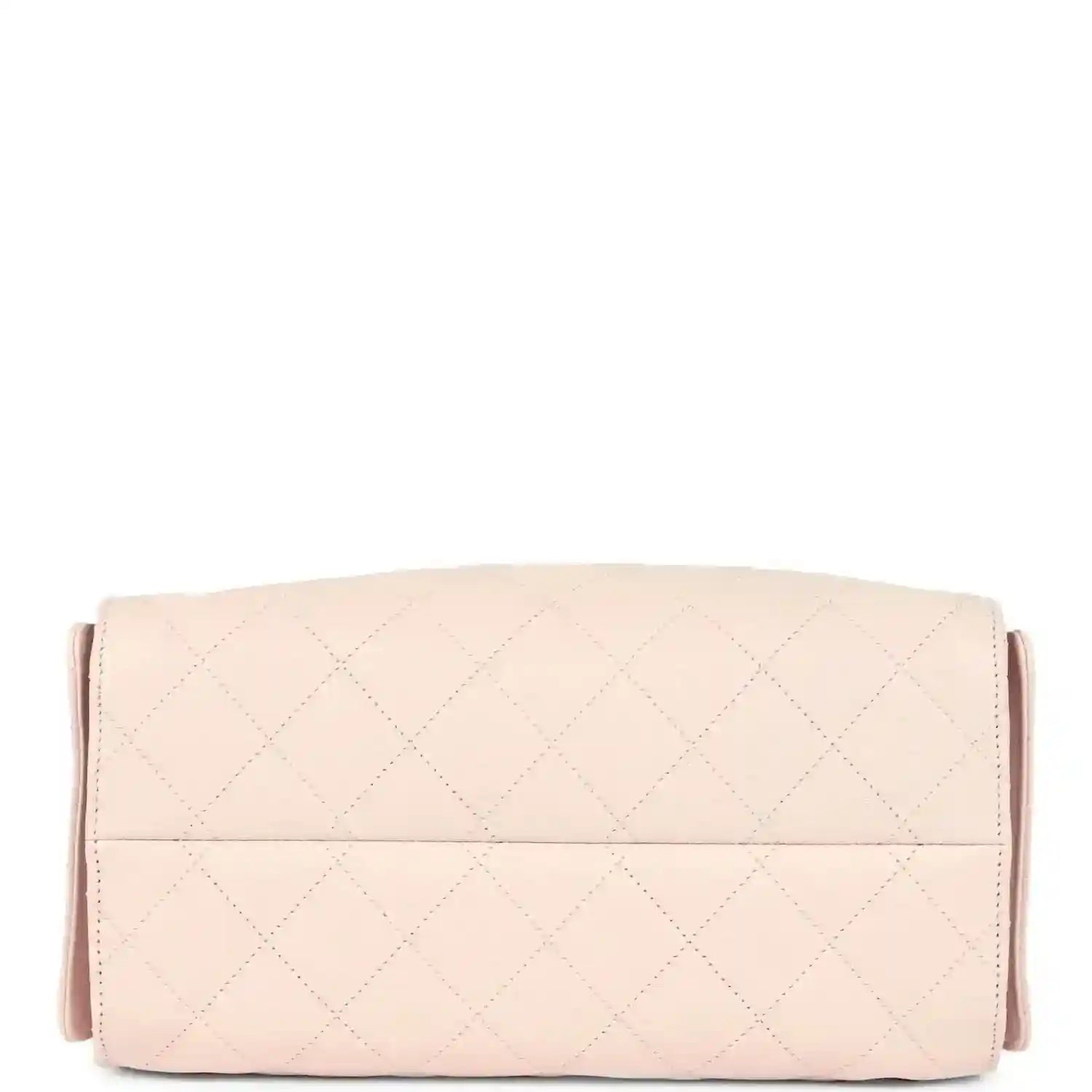 Pink quilted shoulder bag with wide flap and top stitching
