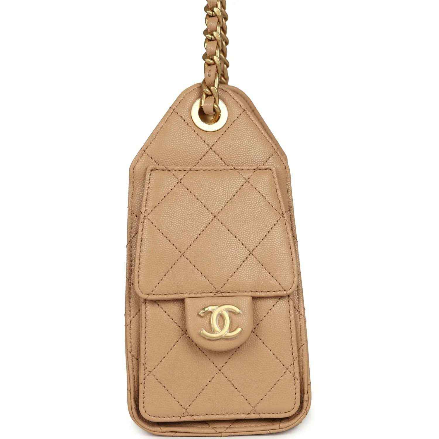 Mini hobo bag charm with diamond-quilted caviar leather and Chanel logo medallion