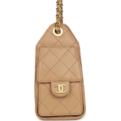 Mini hobo bag charm with diamond-quilted caviar leather and Chanel logo medallion