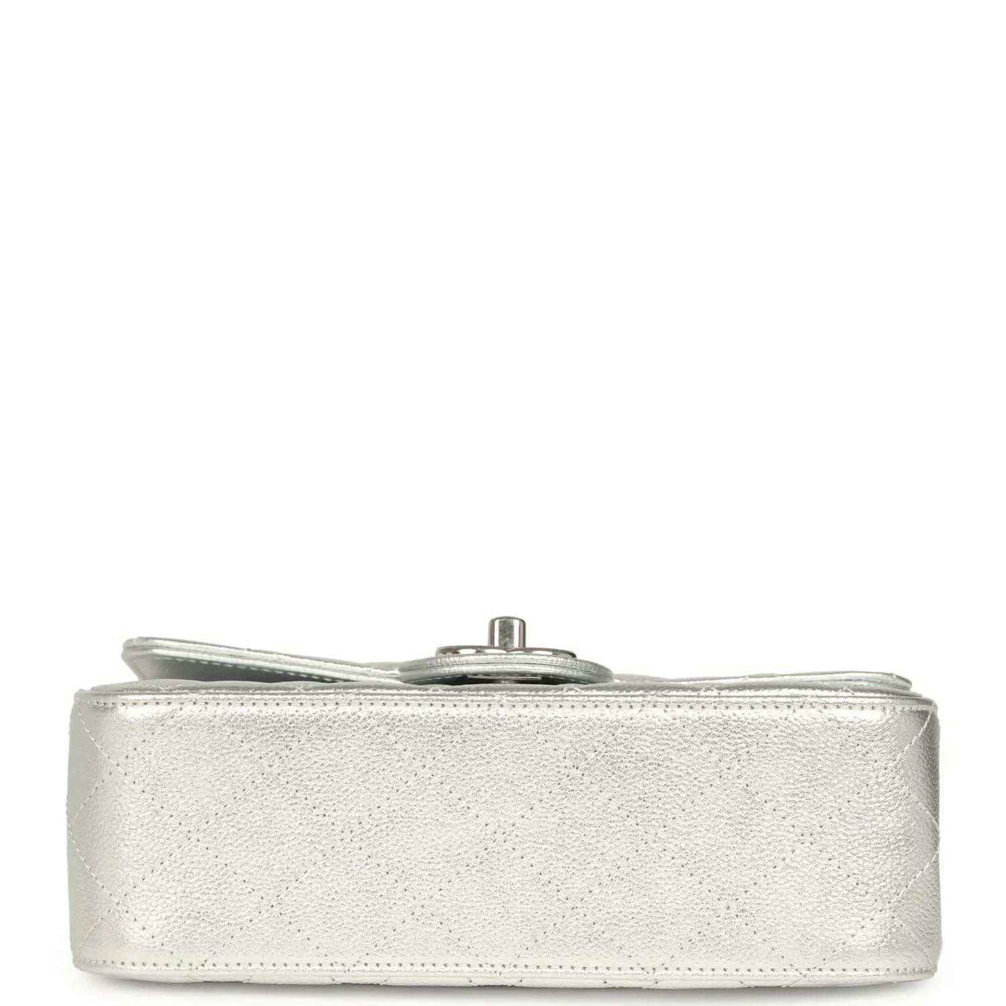 Chanel mini CC flap bag base in silver metallic leather with central top hardware
