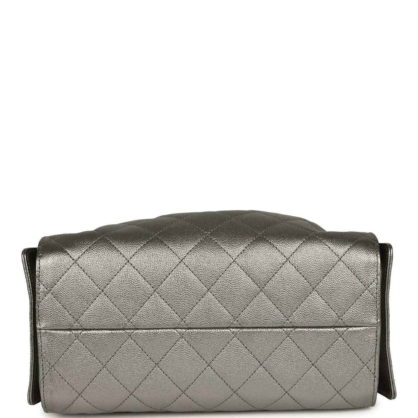 Chanel Small 25 hobo bag, metallic gray quilted leather with flap closure