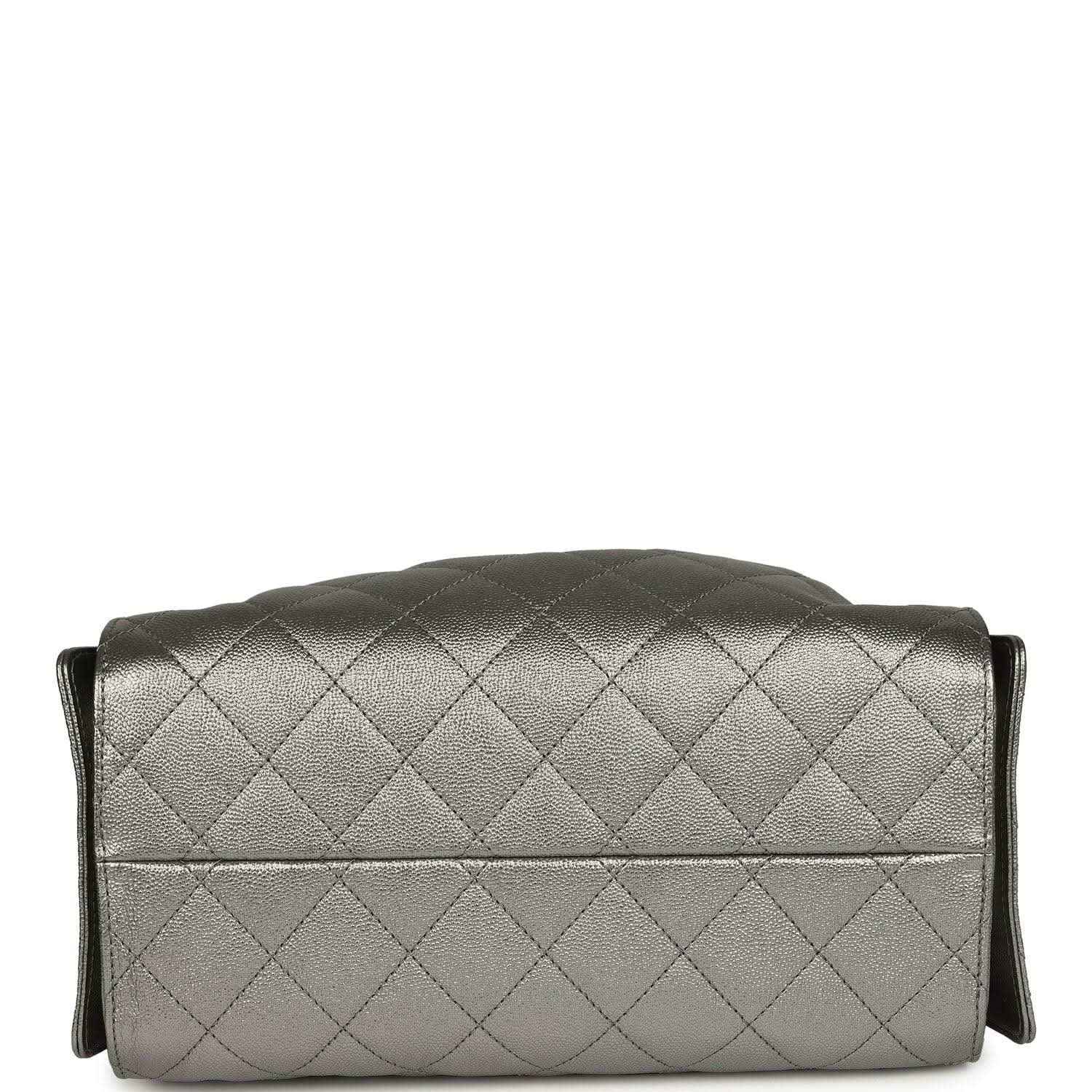 Chanel Small 25 hobo bag, metallic gray quilted leather with flap closure