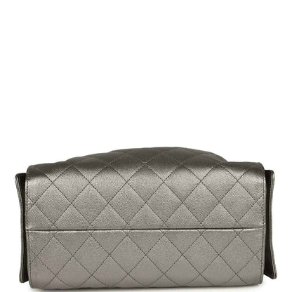 Chanel Small 25 hobo bag, metallic gray quilted leather with flap closure