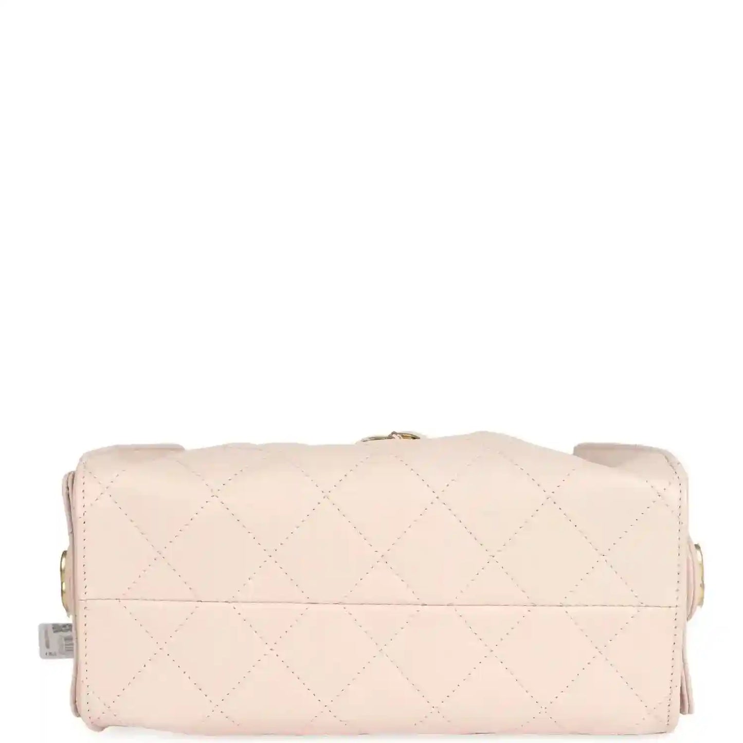 Pink mini hobo bag with top flap, diamond quilting and gold chain strap