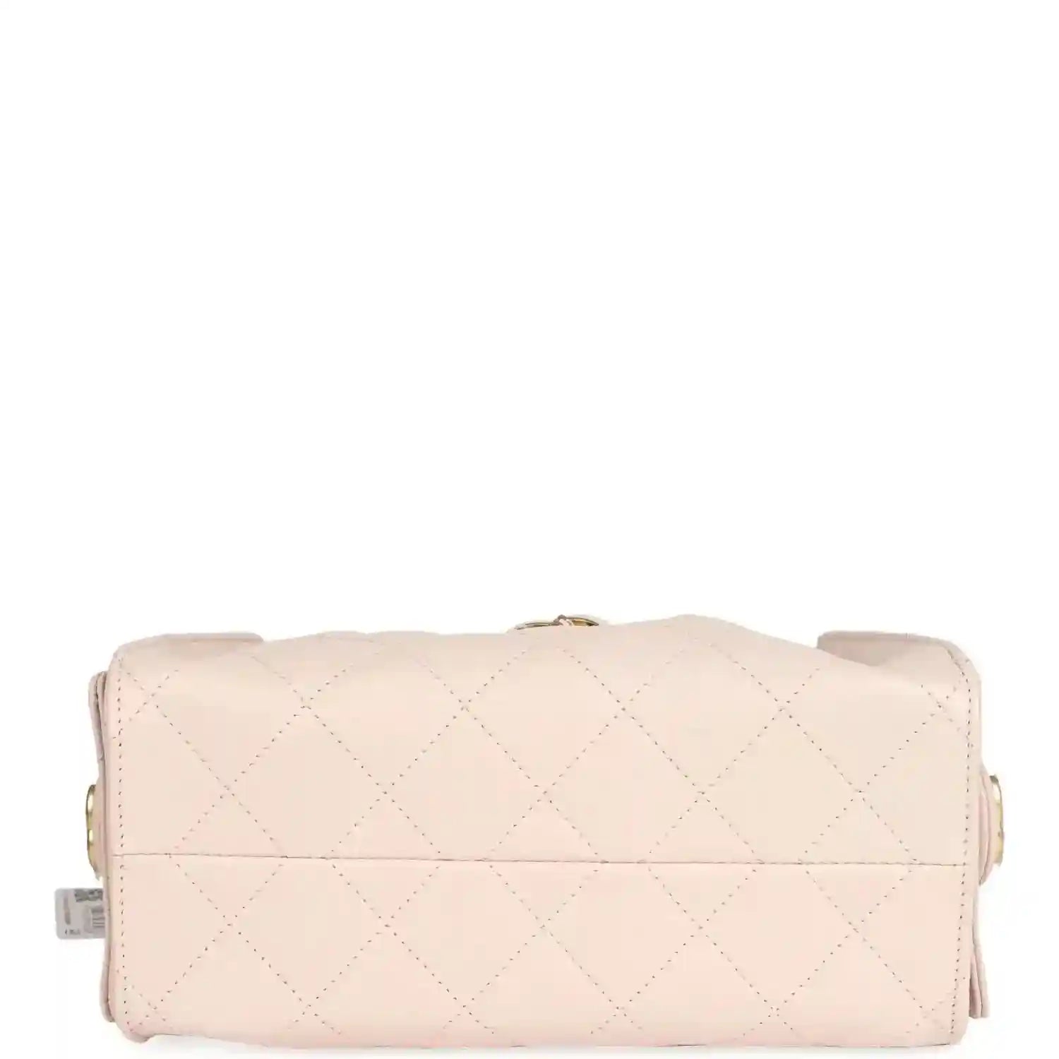Pink mini hobo bag with top flap, diamond quilting and gold chain strap