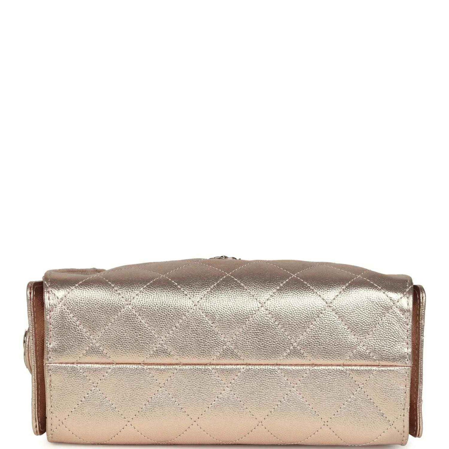 Metallic mini hobo bag back with horizontal flap and quilted diamond panels, rose-gold