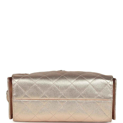 Metallic mini hobo bag back with horizontal flap and quilted diamond panels, rose-gold
