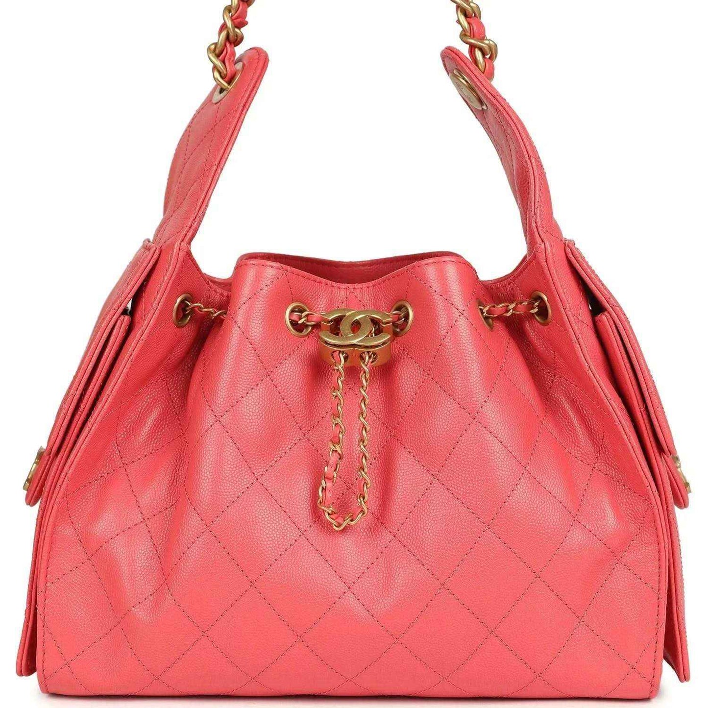 Chanel Small 25 hobo bag, coral pink quilted caviar leather, gold chain handles