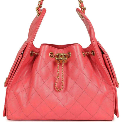 Chanel Small 25 hobo bag, coral pink quilted caviar leather, gold chain handles