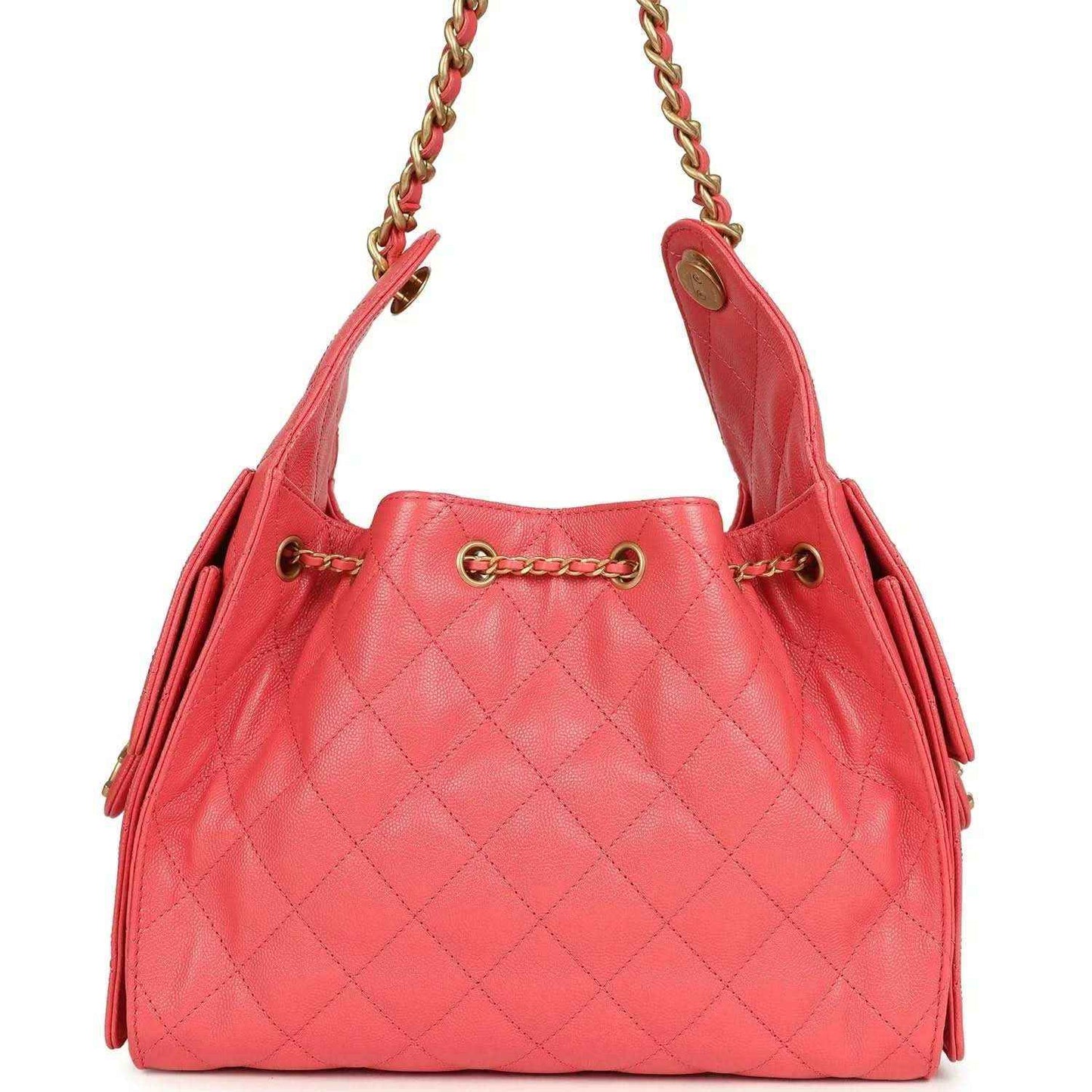 Chanel Small 25 hobo bag, coral pink quilted caviar leather, gold chain strap