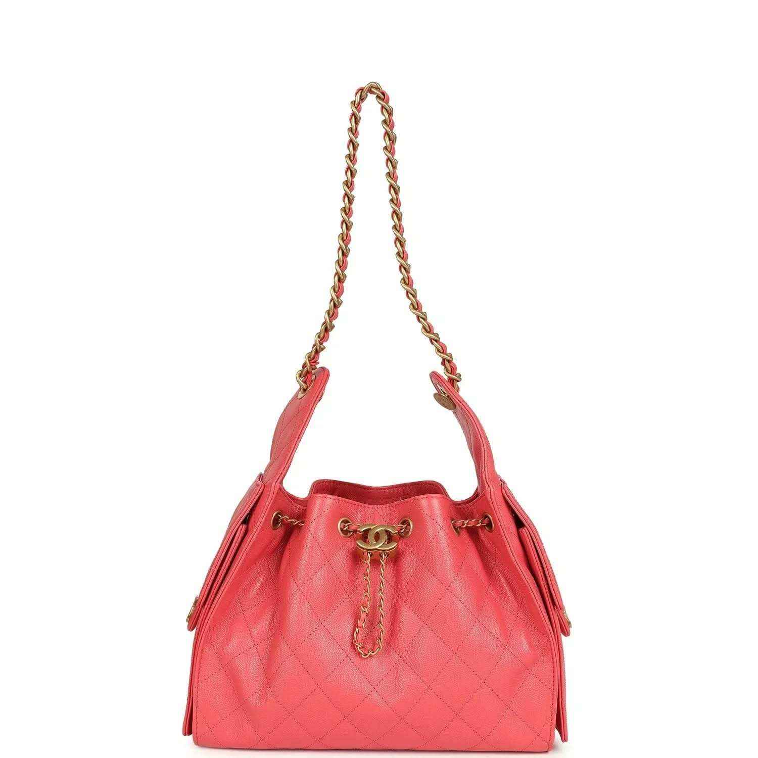 Chanel Small 25 hobo bag, coral pink quilted caviar leather, gold chain shoulder strap