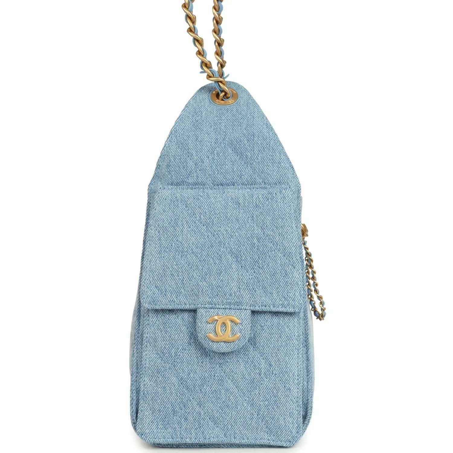 Chanel small hobo bag in light blue denim with gold CC turn-lock detail