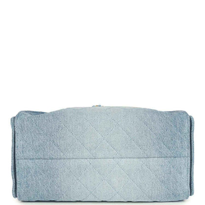 Chanel small hobo bag back panel in light blue washed denim with quilted pattern