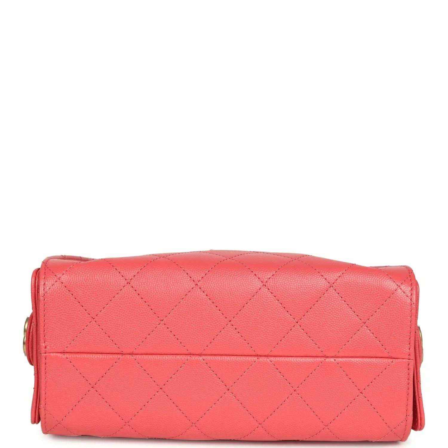 Coral pink quilted mini hobo bag with hinged top flap