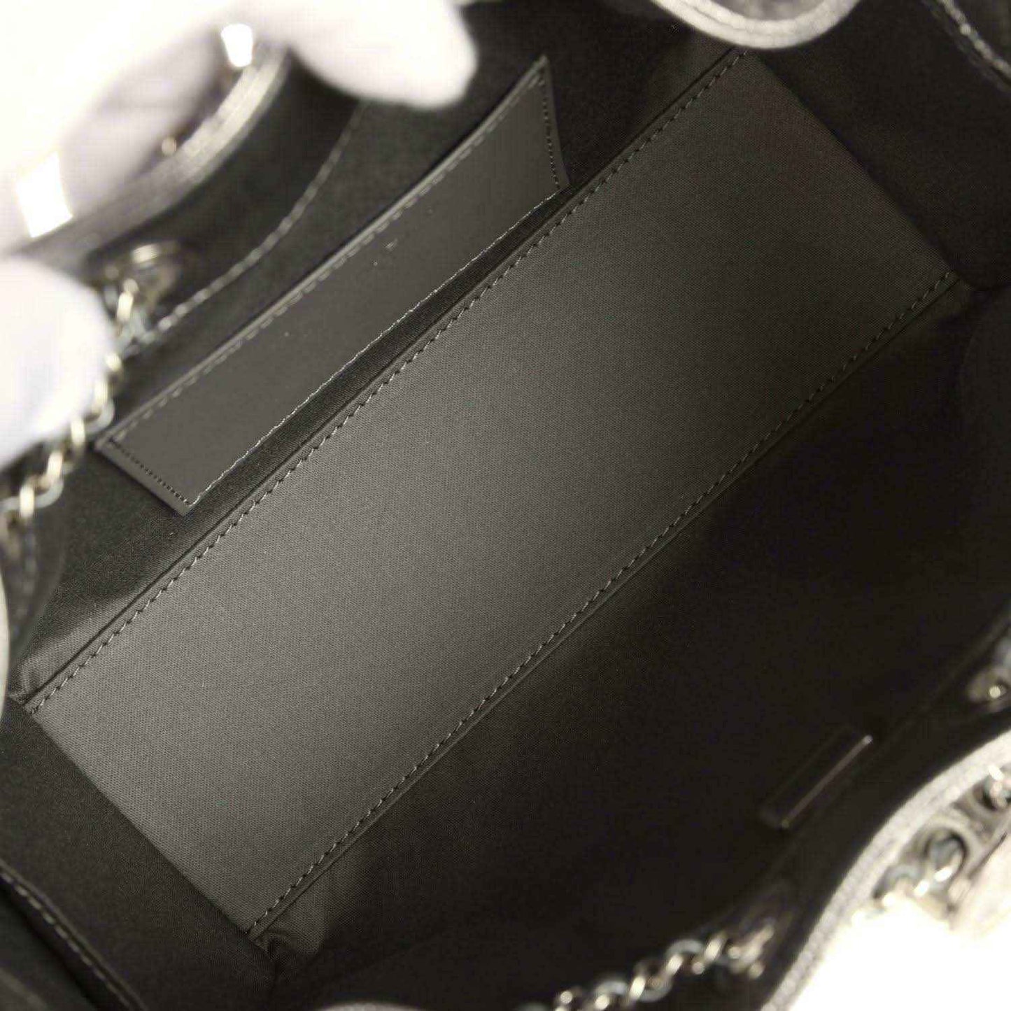 Mini 25 hobo bag interior lining with stitched pocket panel and dark inner compartment