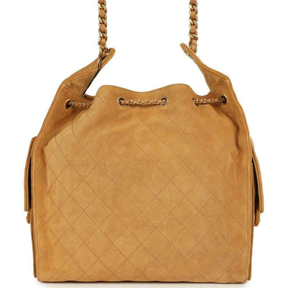 Quilted suede hobo bag with chain handles and CC turn-lock clasp