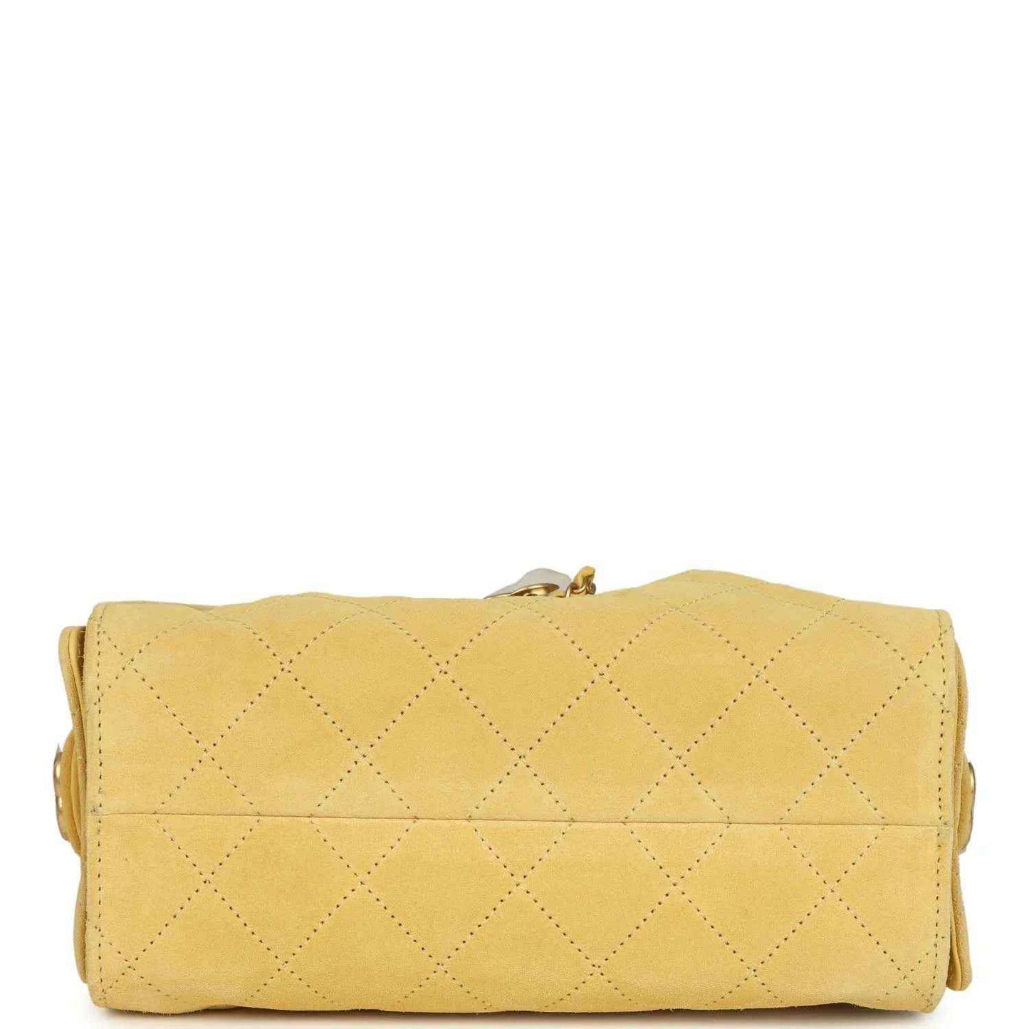 Chanel Mini 25 hobo bag, yellow quilted suede, rolled top with chain strap