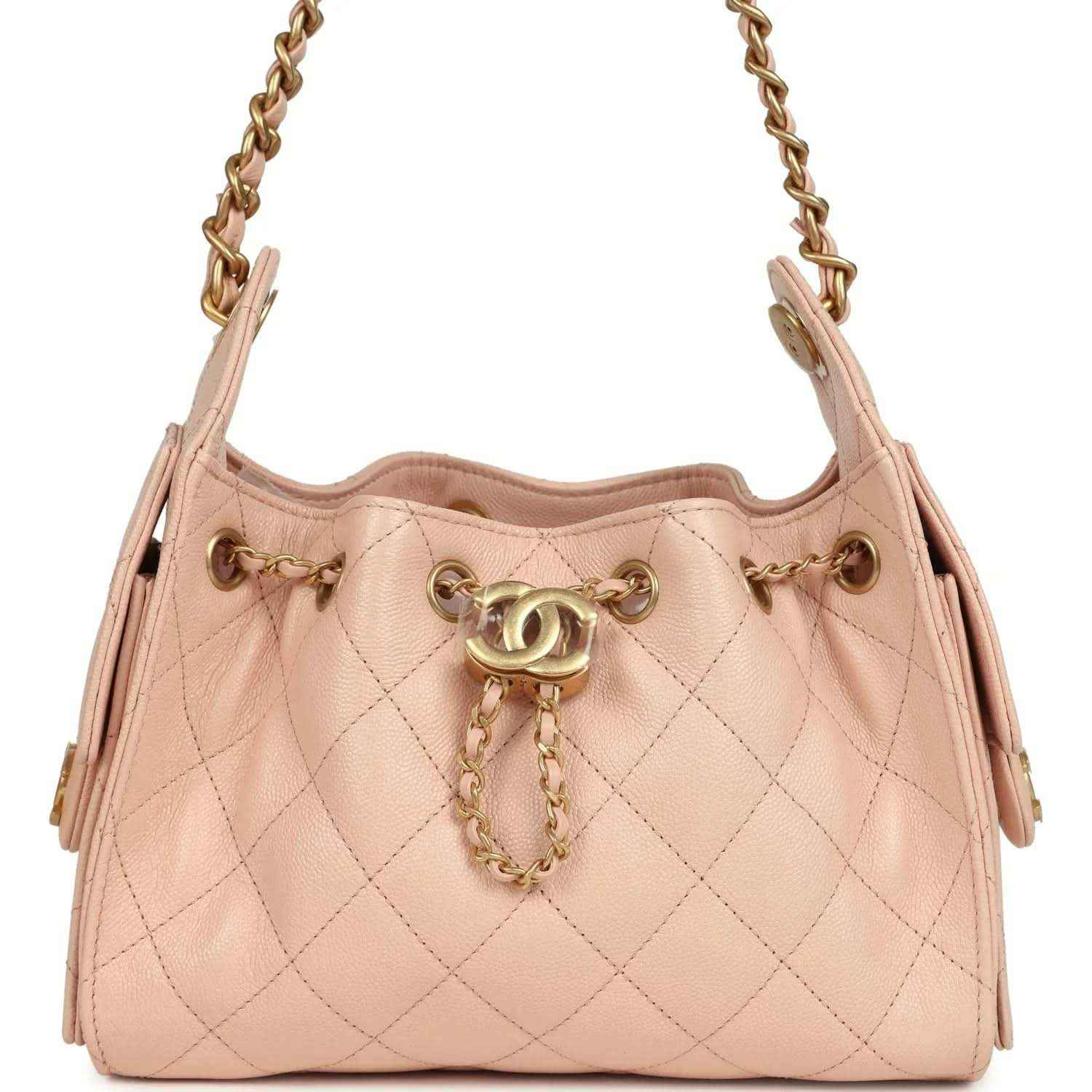 Chanel mini 25 hobo bag in pink quilted caviar with gold chain and CC clasp