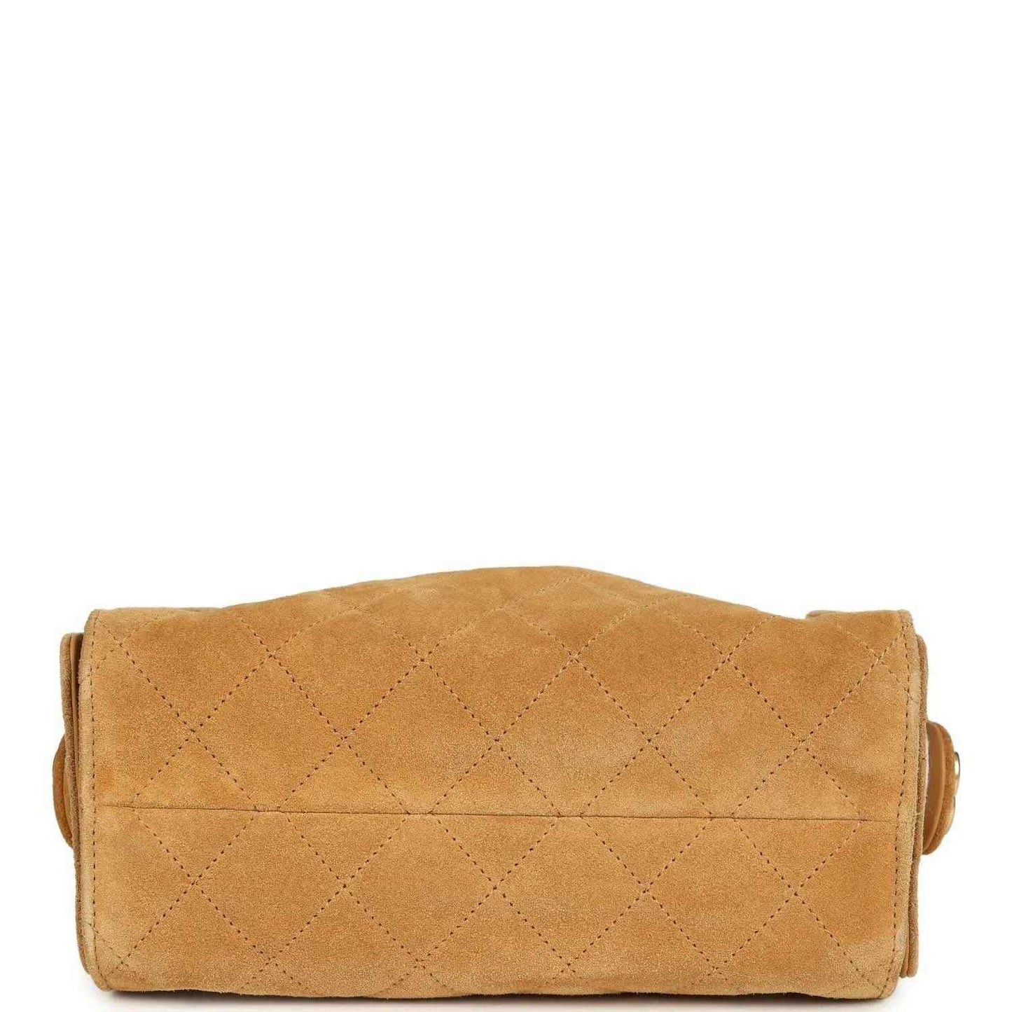 Tan suede hobo bag back panel with quilted diamond stitching and stitched edges