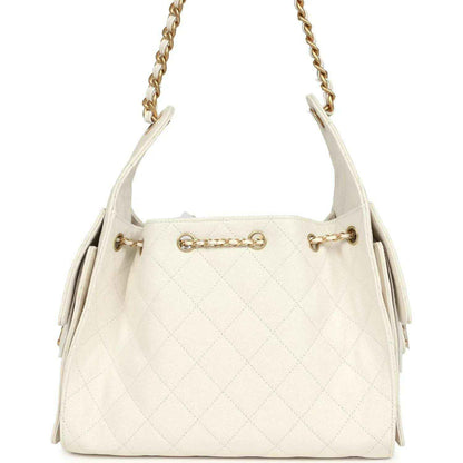 Chanel small quilted hobo bag in white with gold top clasp and chain handles