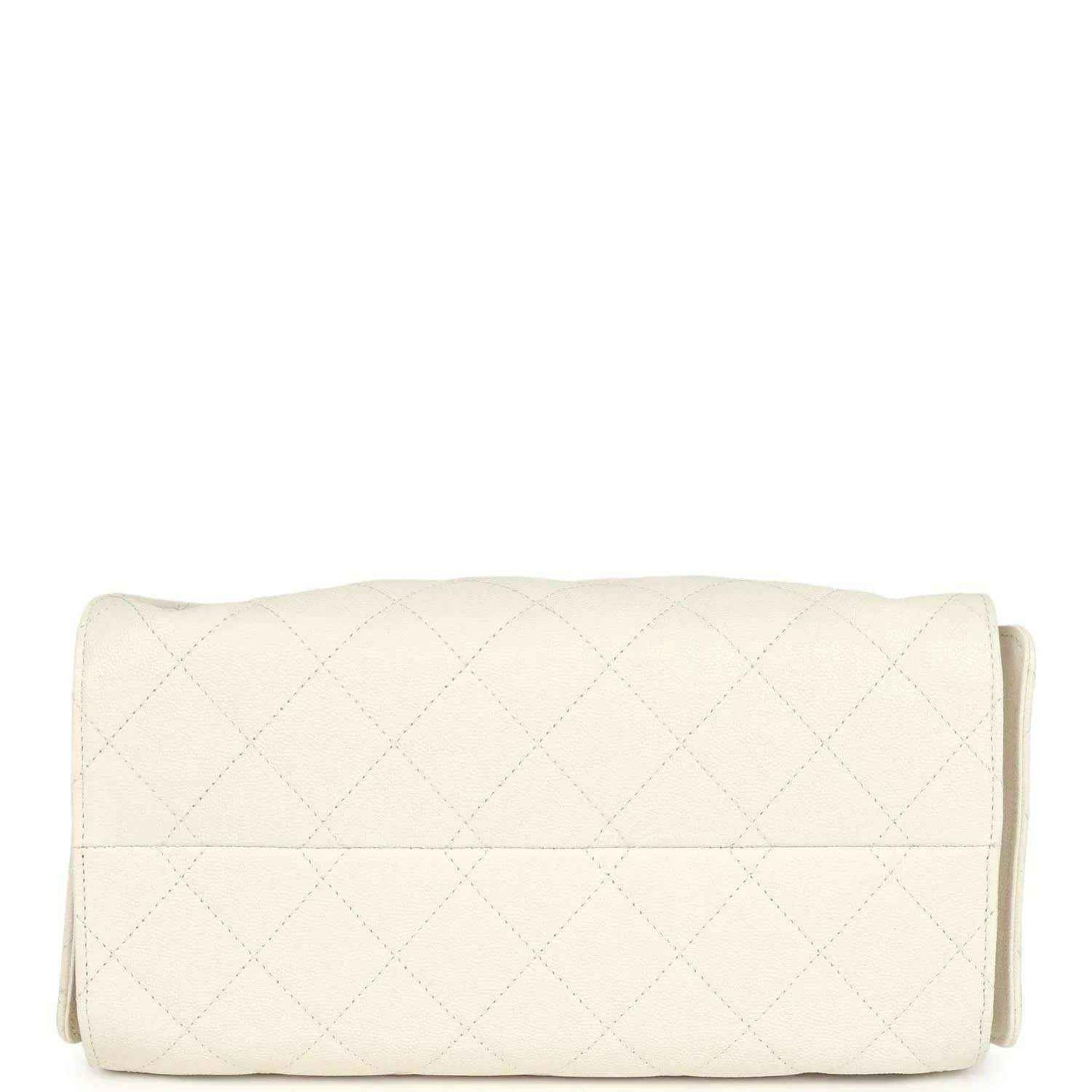 Chanel quilted hobo bag in white with fold-over back flap and stitched panel
