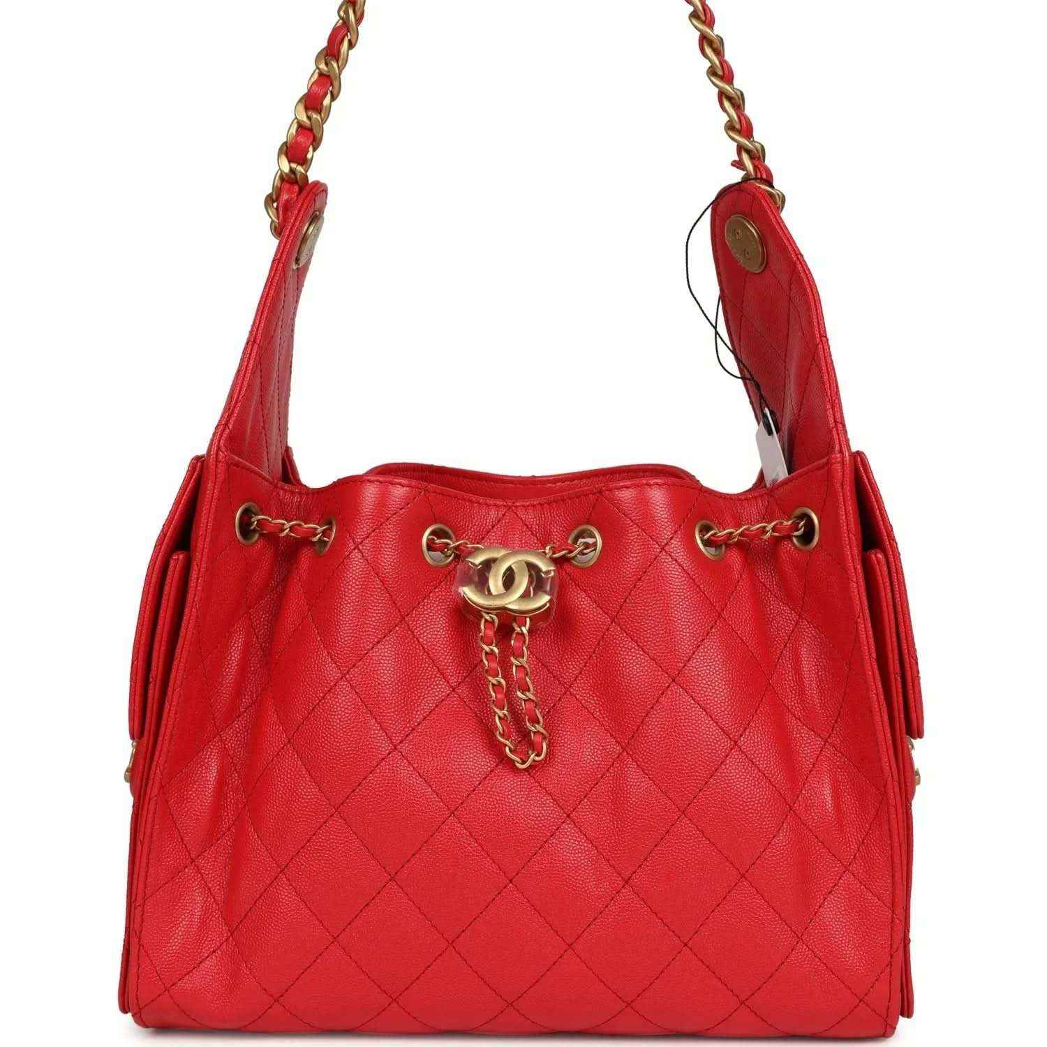 Chanel Small 25 hobo bag, dark red quilted caviar leather, gold chain handles