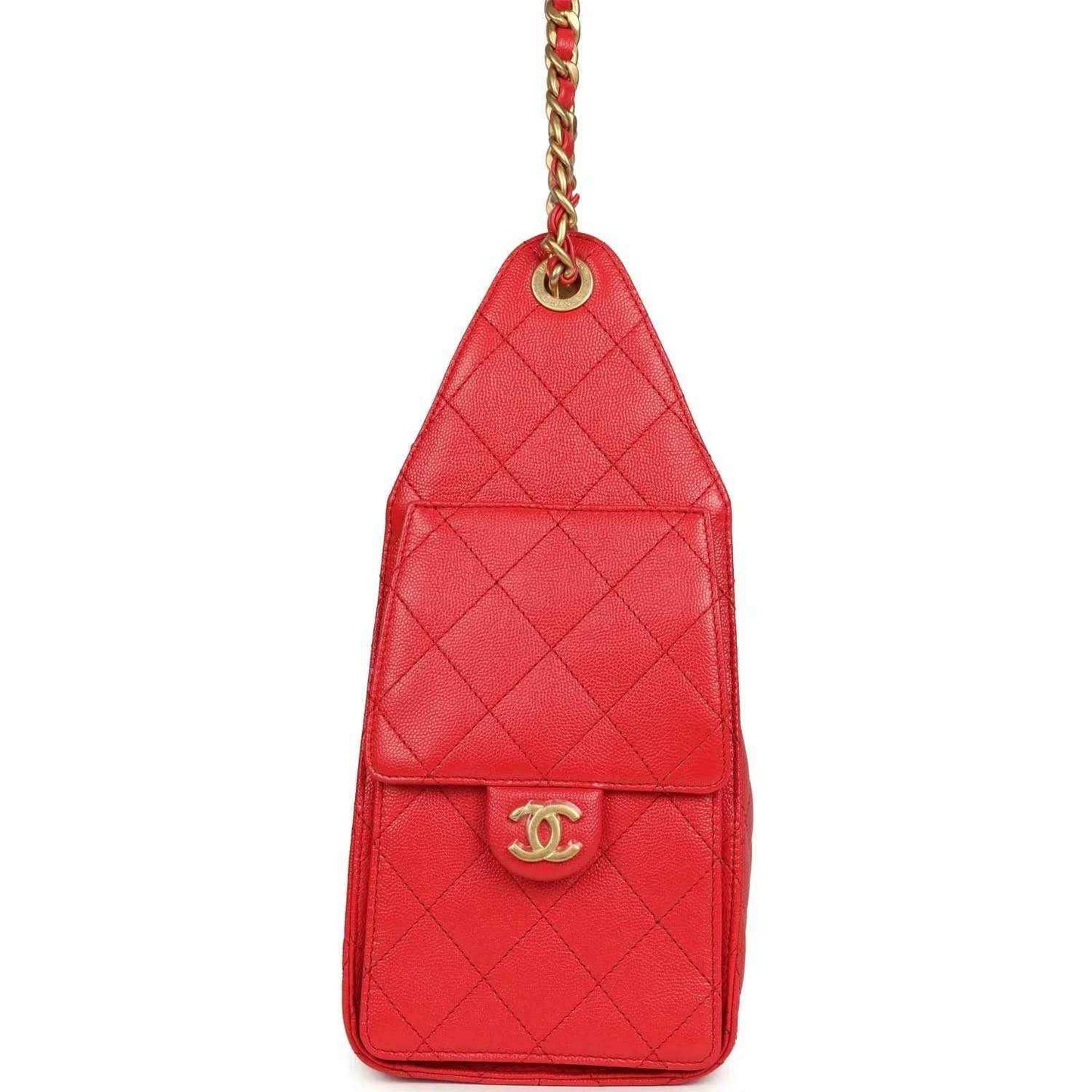 Chanel Small 25 hobo bag, dark red quilted caviar leather, front CC snap flap