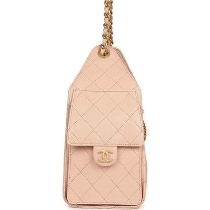 Chanel small hobo bag, light pink quilted caviar leather, flap with CC emblem