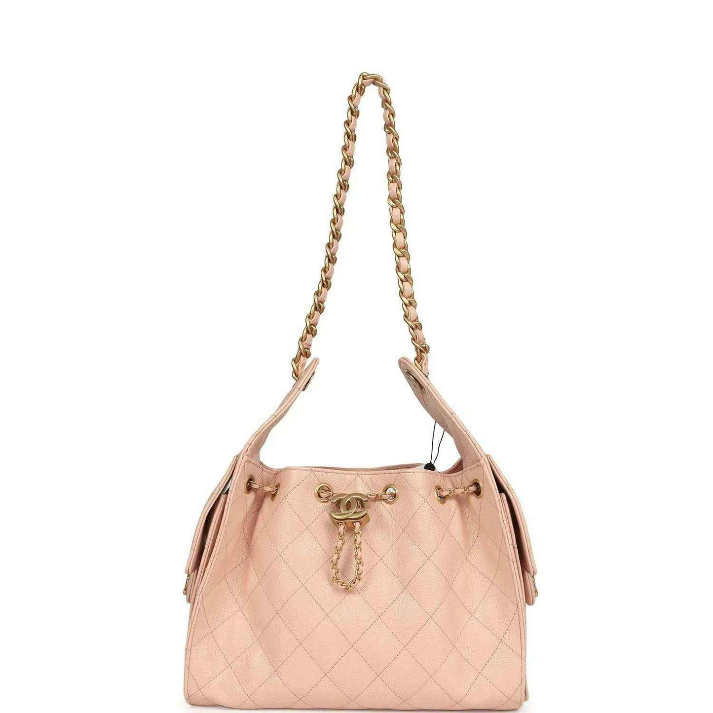 Chanel small hobo bag, light pink quilted caviar leather, gold chain straps