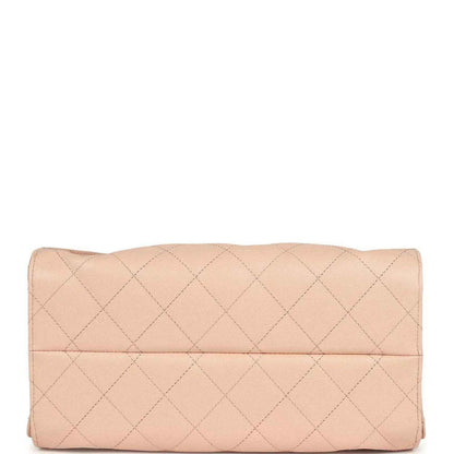 Chanel small hobo bag, light pink quilted caviar leather, fold-over flap