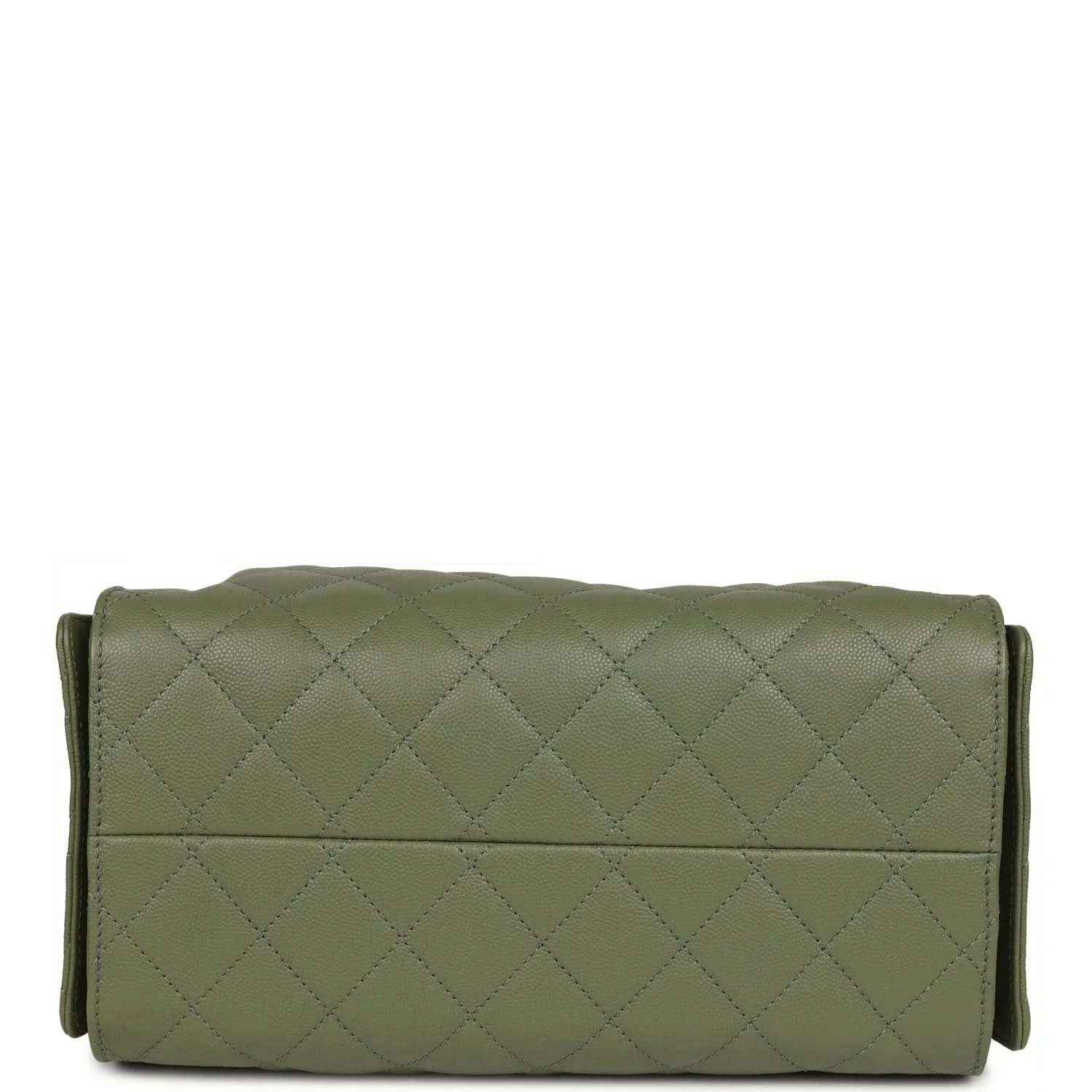 Olive green quilted hobo bag with stitched back panel and chain strap