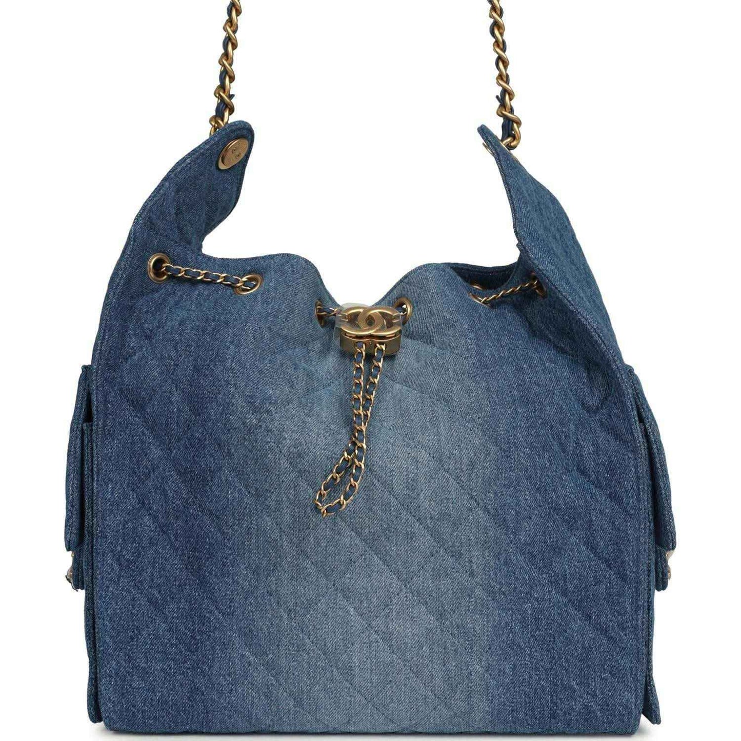 Chanel Medium 25 hobo bag in blue washed denim with antique gold-tone hardware