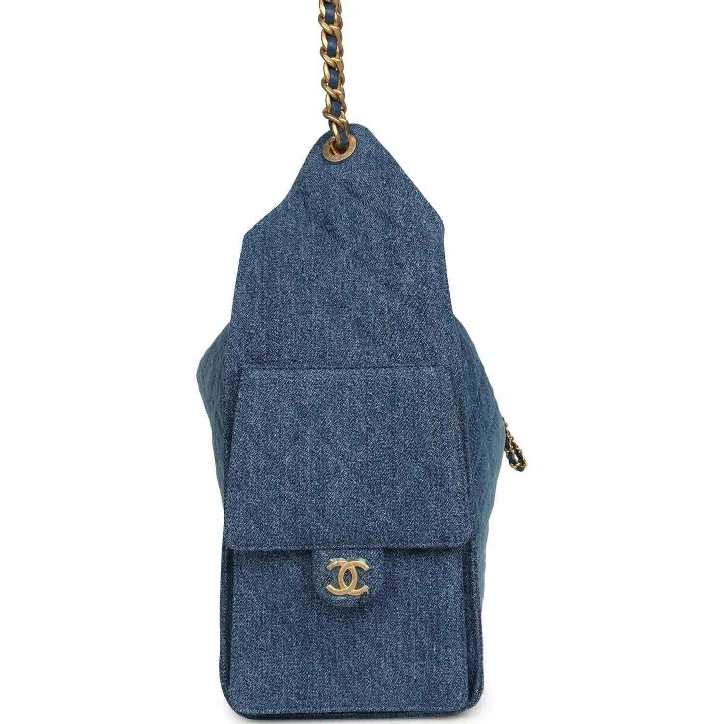 Chanel Medium 25 hobo bag, blue washed denim with front flap and small CC emblem