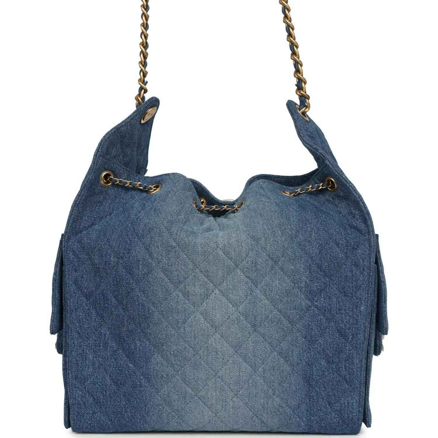Chanel Medium 25 hobo bag in blue washed denim with chain handles and tassel details