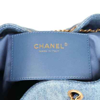 Chanel Medium 25 hobo bag label, blue interior tag reading CHANEL MADE IN ITALY