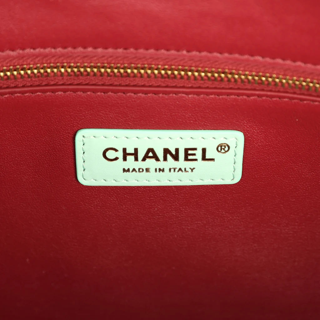 CHANEL® label on burgundy lining with Made in Italy