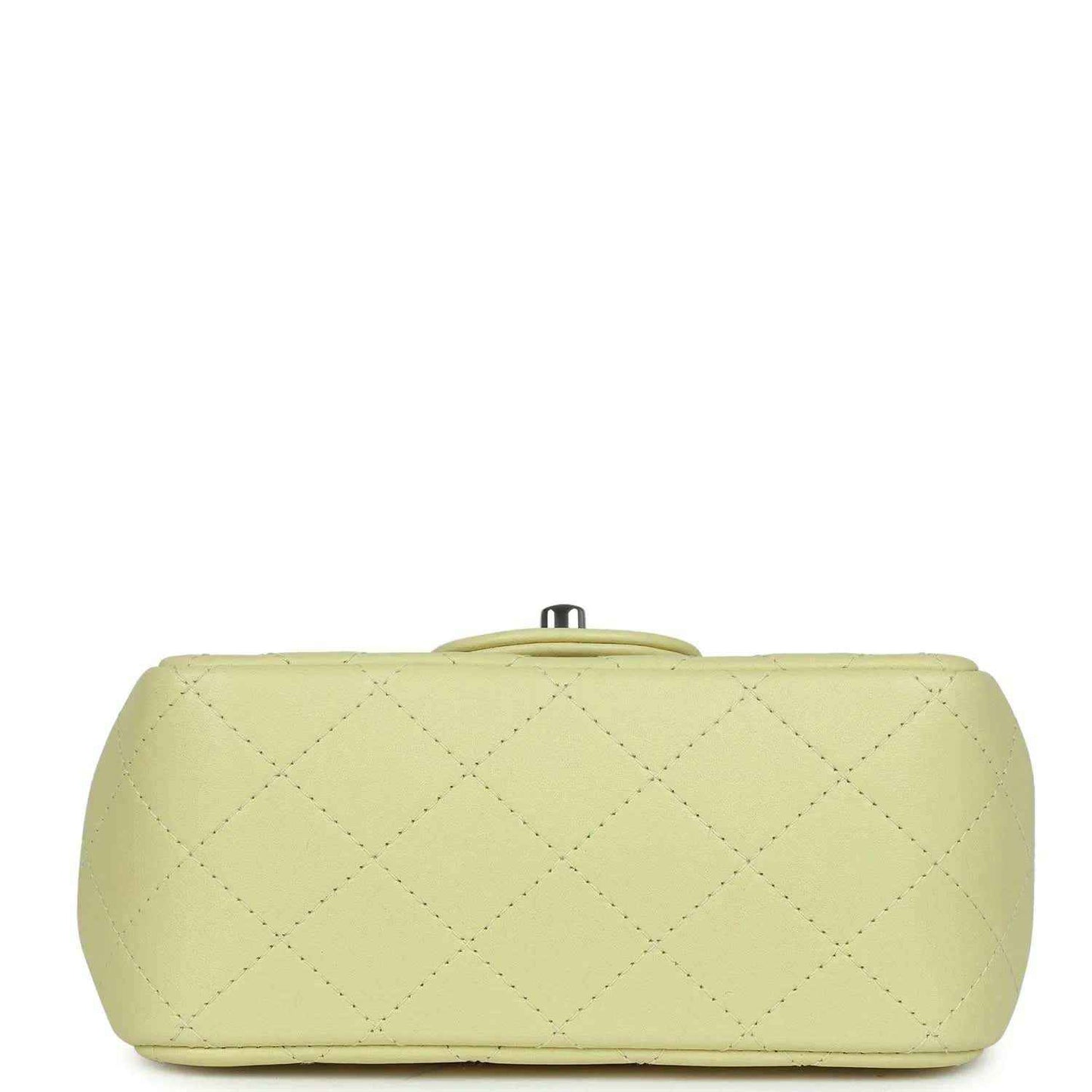 Lime mini square flap bag base view with quilted pattern and small top ring