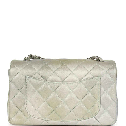 Mini rectangular flap bag with quilted front panel, hinged flap, and CC logo