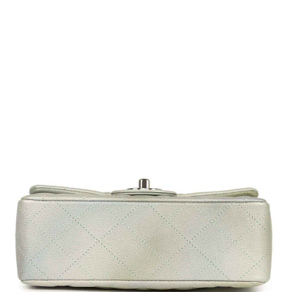 Mini rectangular flap bag base view with quilted leather and small top hardware post