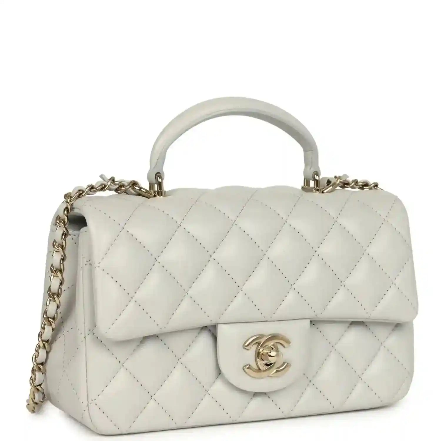 Chanel mini rectangular flap bag, quilted light leather, front flap with CC clasp