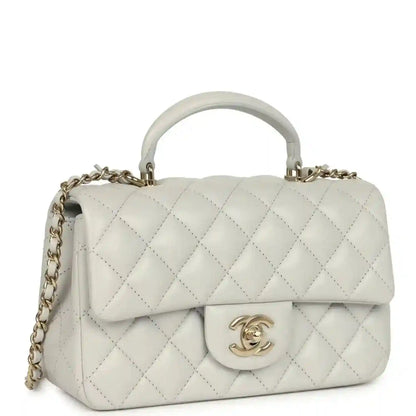 Chanel mini rectangular flap bag, quilted light leather, front flap with CC clasp