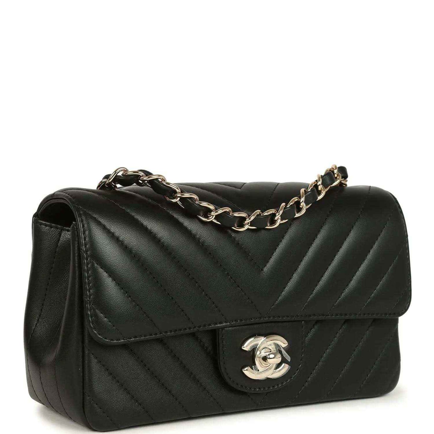 Chanel mini rectangular chevron flap bag, black lambskin with quilted chevron front