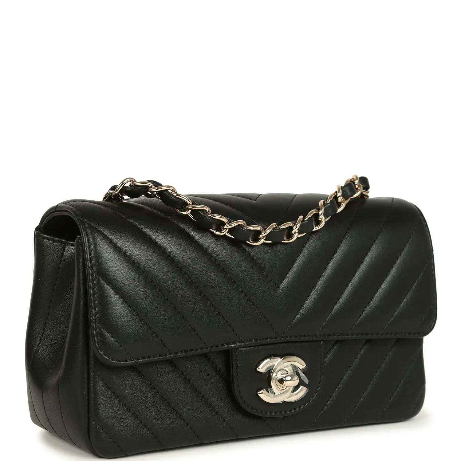Chanel mini rectangular chevron flap bag, black lambskin with quilted chevron front