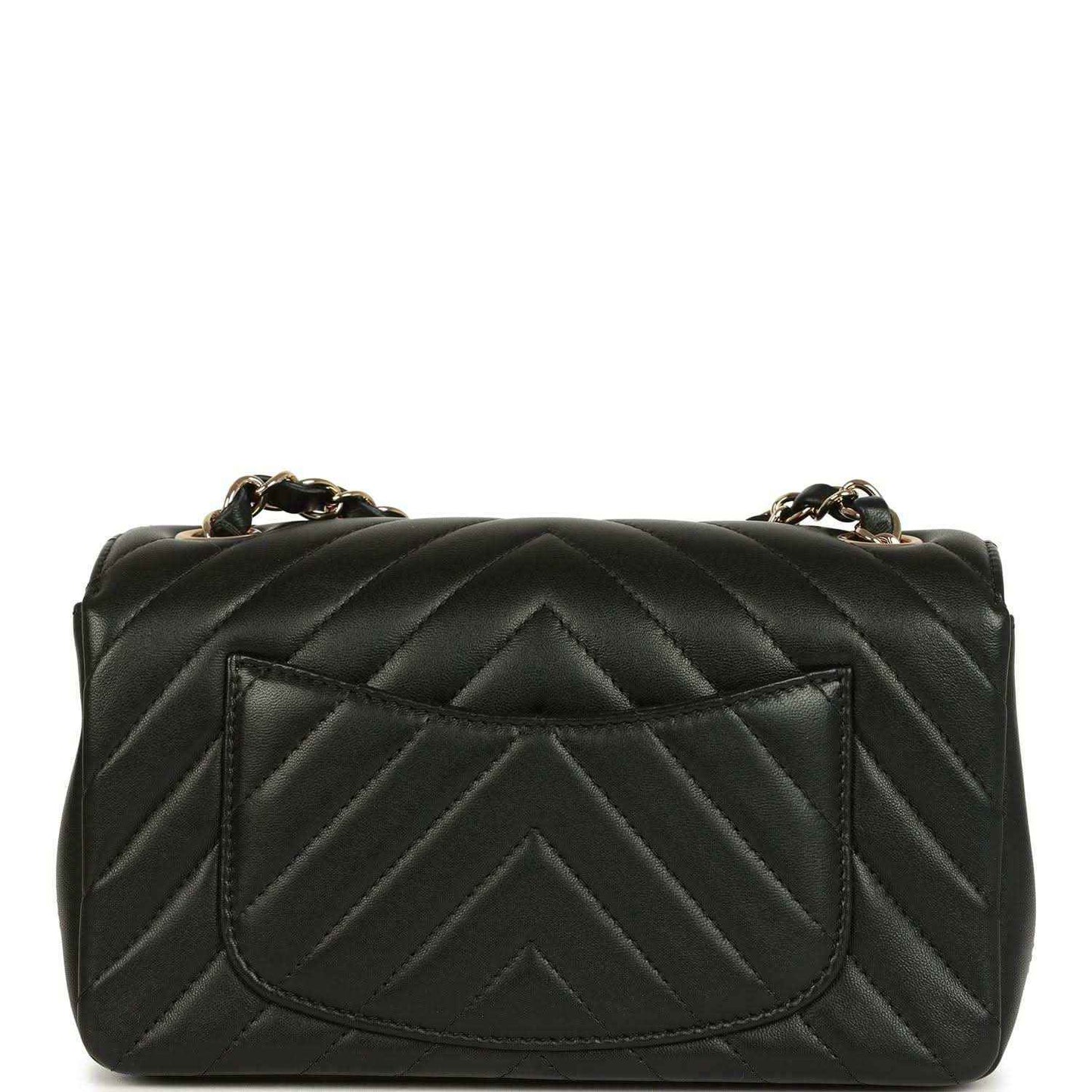 Chanel mini rectangular chevron flap bag, black lambskin with chevron quilted back