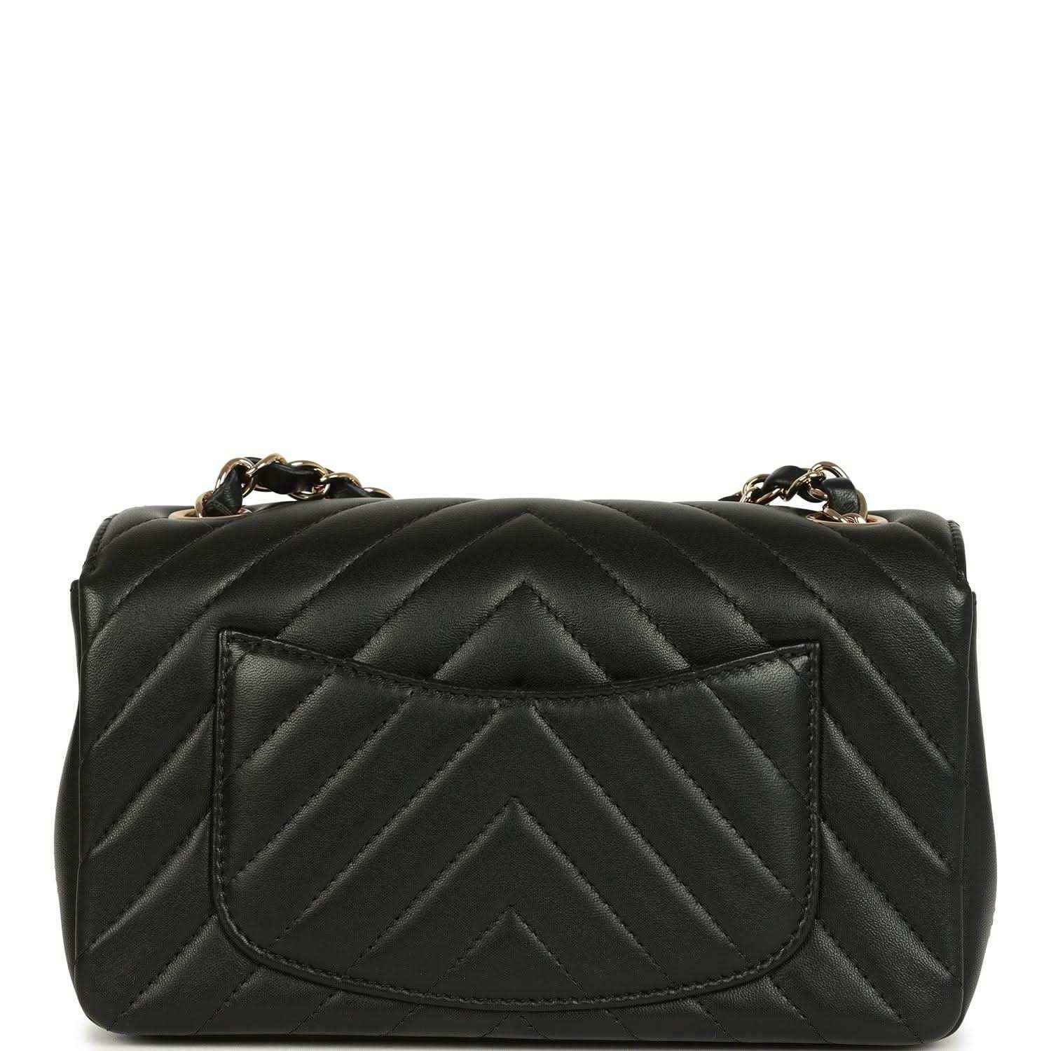 Chanel mini rectangular chevron flap bag, black lambskin with chevron quilted back