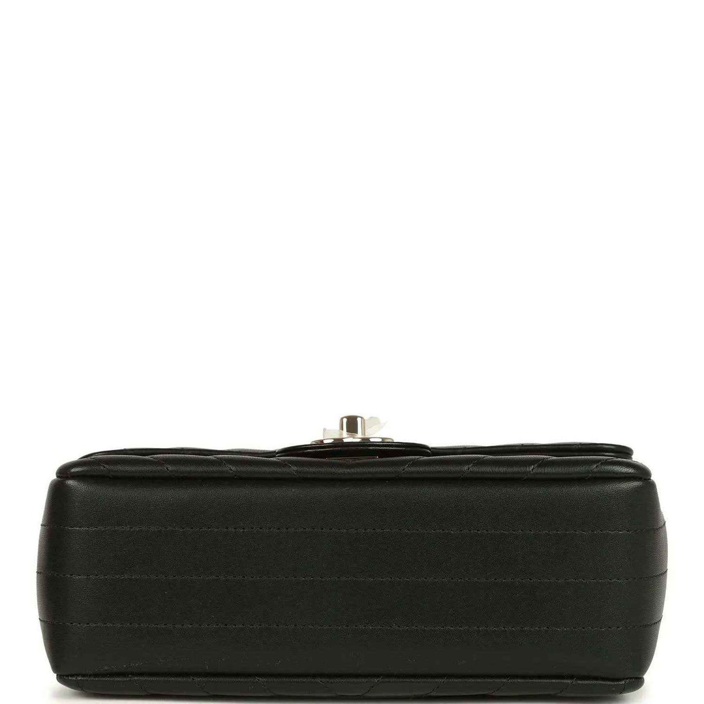 Chanel mini rectangular chevron flap bag, black lambskin with top snap hardware