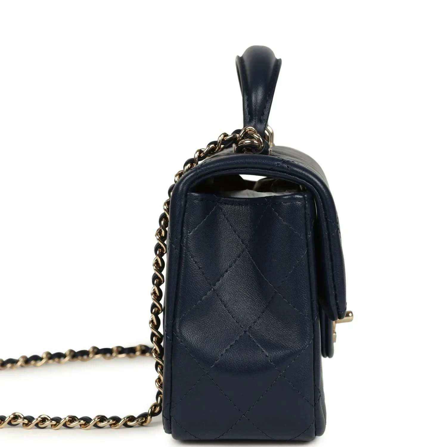 Navy quilted lambskin crossbody flap bag with chain strap and CC logo